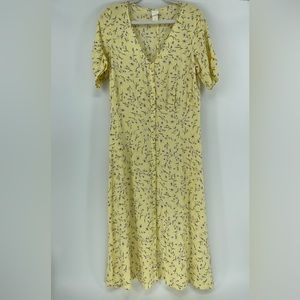 H&M Button-Front Midi Dress in Pastel Yellow Floral, 90s Vibes, Women's 10
